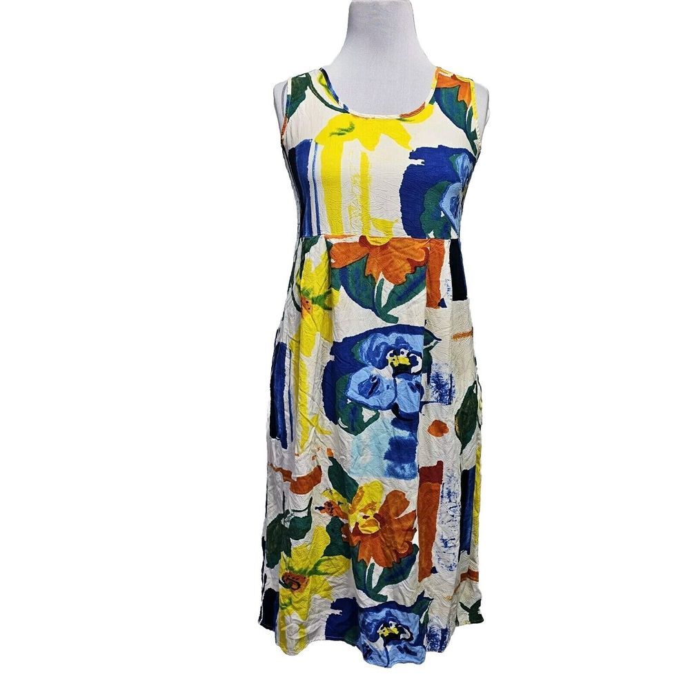 Vintage Jams World Womens M Colorful Abstract Crepe Tank Sun Dress Casual Beach